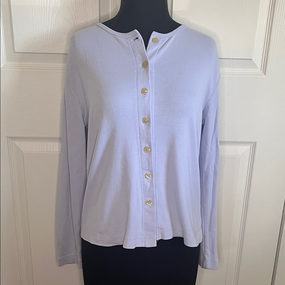 Pure & Simple Cotton Periwinkle Blue Sweater Button-Down Medium Russia